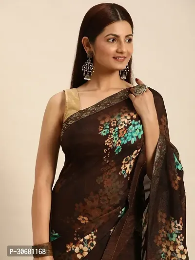 Stylish Brown Chiffon Saree With Blouse Piece For Women-thumb5