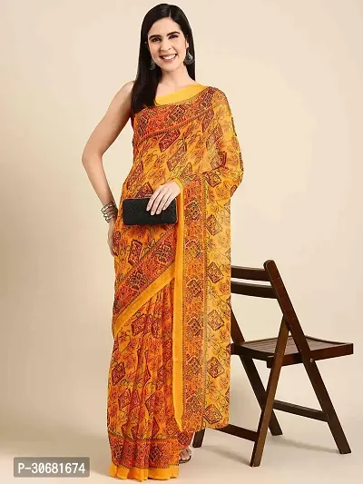 Stylish Yellow Chiffon Saree With Blouse Piece For Women-thumb0