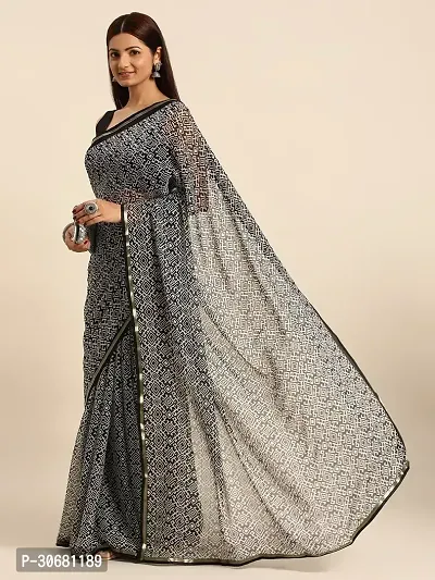 Stylish Grey Chiffon Saree With Blouse Piece For Women-thumb3