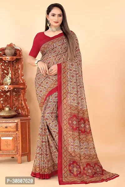 Stylish Beige Georgette Saree With Blouse Piece For Women