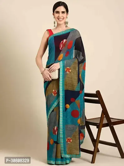 Stylish Multicoloured Georgette Saree With Blouse Piece For Women-thumb0