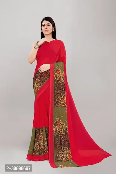 Stylish Red Georgette Saree With Blouse Piece For Women-thumb0