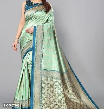 Stylish Green Art Silk Printed Saree with Blouse Piece For Women-thumb0