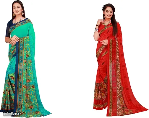 Stylish Georgette Multicoloured Printed Saree with Blouse piece For Women Pack Of 2-thumb0