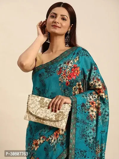 Stylish Blue Chiffon Saree With Blouse Piece For Women-thumb4