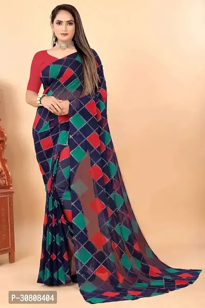 Stylish Navy Blue Georgette Saree With Blouse Piece For Women