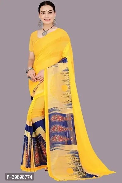 Stylish Yellow Chiffon Saree With Blouse Piece For Women