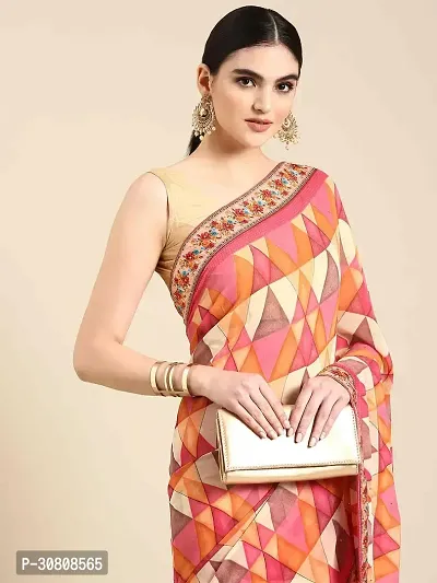 Stylish Pink Georgette Saree With Blouse Piece For Women-thumb3