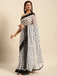 Stylish White Chiffon Saree With Blouse Piece For Women-thumb2