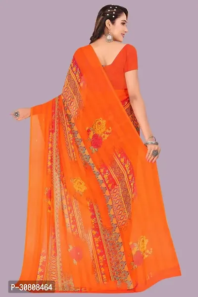 Stylish Orange Chiffon Saree With Blouse Piece For Women-thumb2