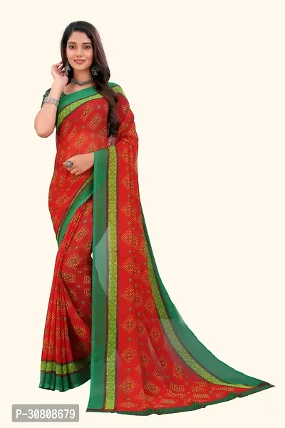 Stylish Red Georgette Saree With Blouse Piece For Women-thumb0