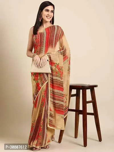 Stylish Beige Georgette Saree With Blouse Piece For Women