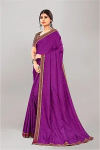 Stylish Purple Silk Blend Saree With Blouse Piece For Women-thumb3