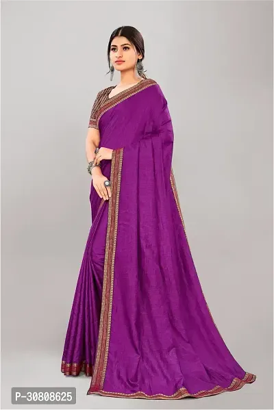 Stylish Purple Silk Blend Saree With Blouse Piece For Women-thumb4