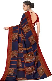 Stylish Navy Blue Georgette Saree With Blouse Piece For Women-thumb1