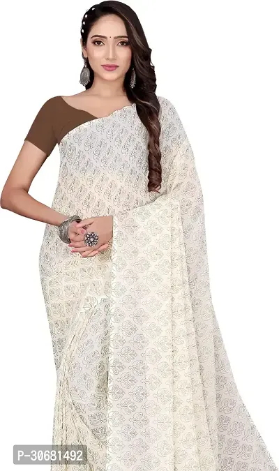 Stylish White Georgette Saree With Blouse Piece For Women-thumb3