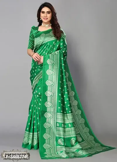 Stylish Green Art Silk Printed Saree with Blouse Piece For Women-thumb0