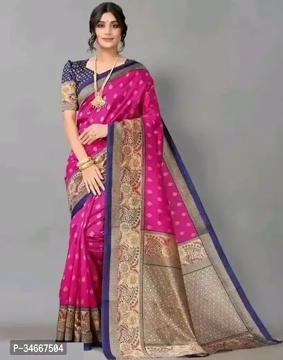 Stylish Pink Art Silk Printed Saree with Blouse Piece For Women-thumb0