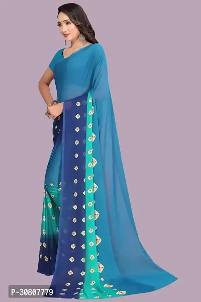 Stylish Blue Chiffon Saree With Blouse Piece For Women-thumb2