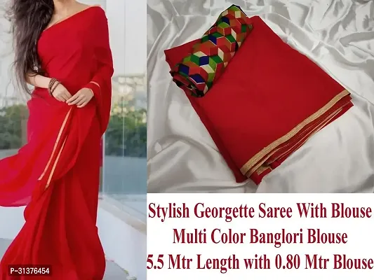 Stylish Red Georgette Saree With Blouse Piece For Women-thumb0