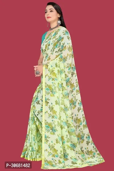 Stylish Green Chiffon Saree With Blouse Piece For Women-thumb2