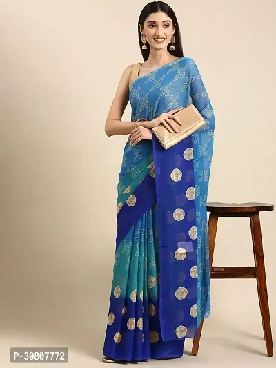 Stylish Blue Chiffon Saree With Blouse Piece For Women