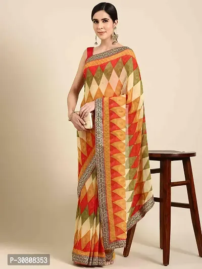 Stylish Multicoloured Georgette Saree With Blouse Piece For Women-thumb0