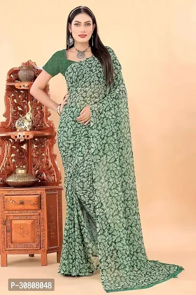 Stylish Green Georgette Saree With Blouse Piece For Women-thumb0