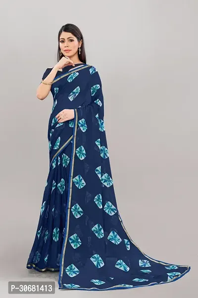 Stylish Blue Georgette Saree With Blouse Piece For Women-thumb3