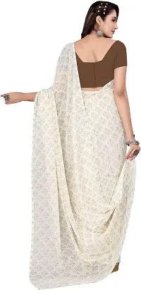 Stylish White Georgette Saree With Blouse Piece For Women-thumb1