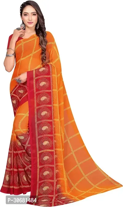 Stylish Orange Georgette Saree With Blouse Piece For Women-thumb0