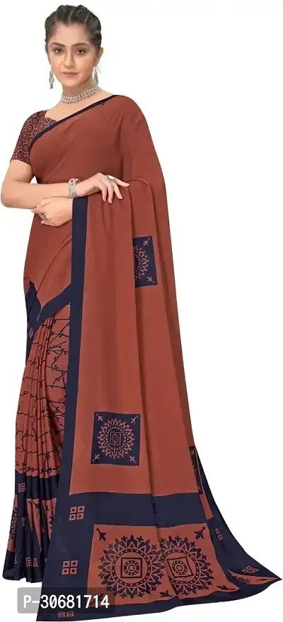 Stylish Brown Georgette Saree With Blouse Piece For Women-thumb4