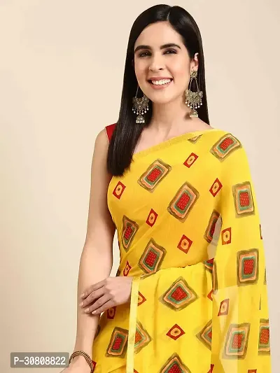 Stylish Yellow Georgette Saree With Blouse Piece For Women-thumb3