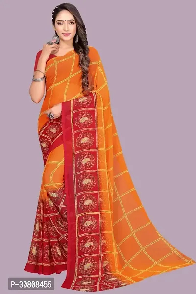 Stylish Orange Chiffon Saree With Blouse Piece For Women-thumb0