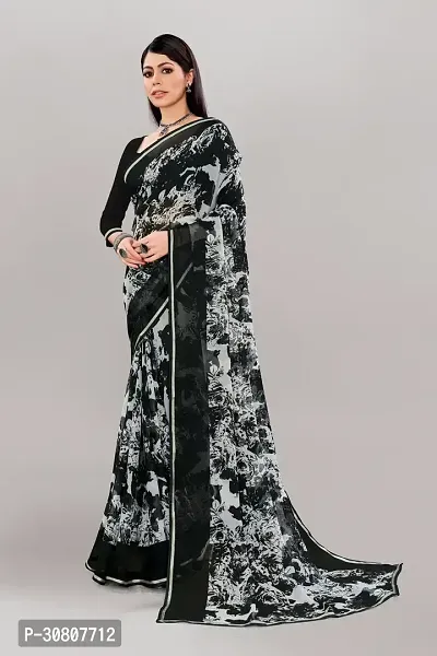 Stylish Black Georgette Saree With Blouse Piece For Women-thumb3