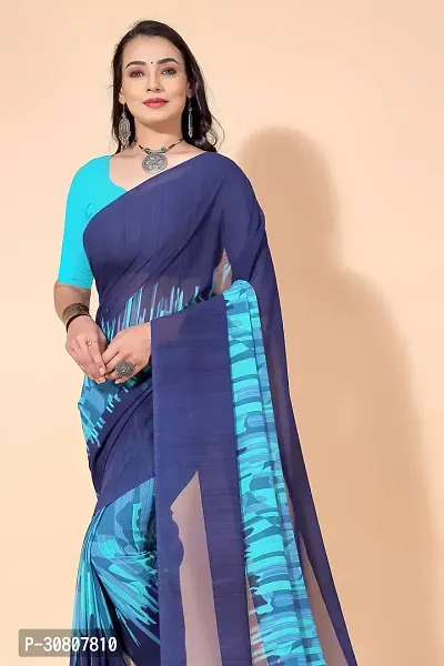 Stylish Blue Georgette Saree Without Blouse Piece For Women-thumb3