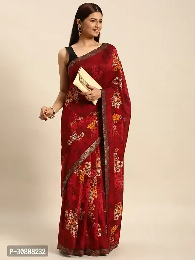 Stylish Maroon Chiffon Saree With Blouse Piece For Women-thumb4