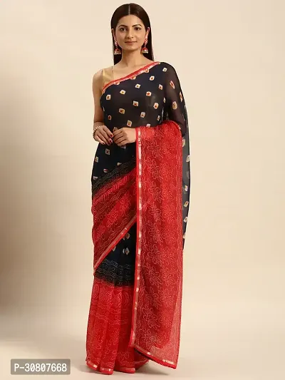 Stylish Black Chiffon Saree With Blouse Piece For Women