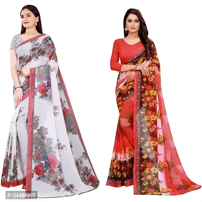 Stylish Multicoloured Georgette Saree With Blouse Piece For Women Pack Of 2-thumb0