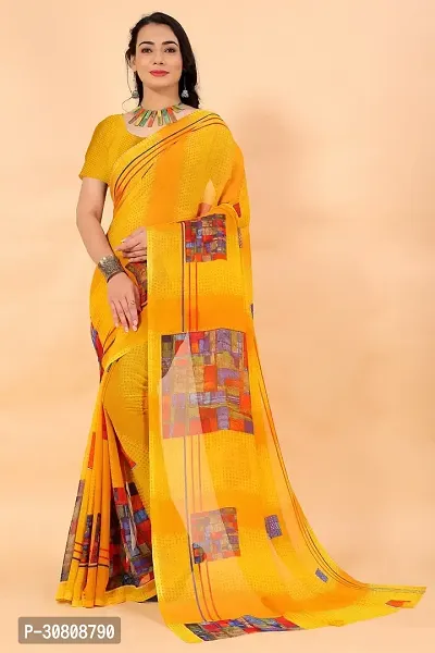 Stylish Yellow Georgette Saree Without Blouse Piece For Women