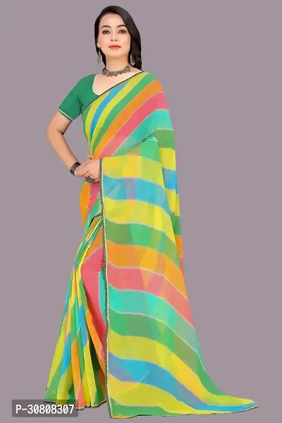 Stylish Multicoloured Chiffon Saree With Blouse Piece For Women