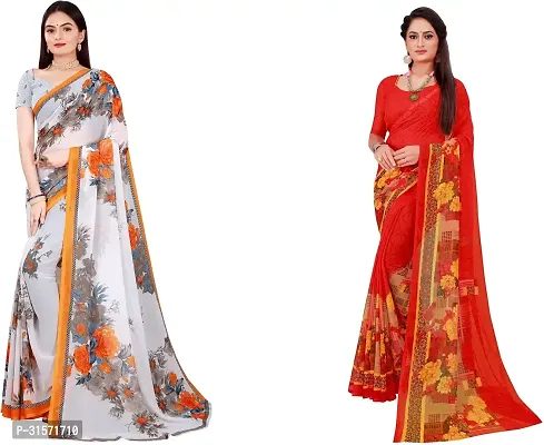 Stylish Georgette Multicoloured Printed Saree with Blouse piece For Women Pack Of 2