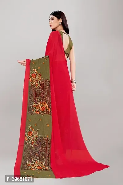 Stylish Red Georgette Saree With Blouse Piece For Women-thumb2