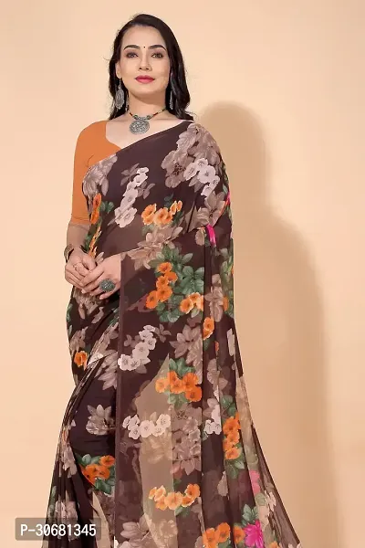 Stylish Brown Georgette Saree Without Blouse Piece For Women-thumb3