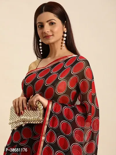 Stylish Red Chiffon Saree With Blouse Piece For Women-thumb4