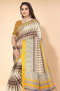 Stylish Yellow Cotton Blend Saree With Blouse Piece For Women-thumb3