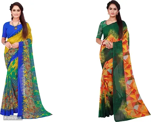 Stylish Georgette Multicoloured Printed Saree with Blouse piece For Women Pack Of 2