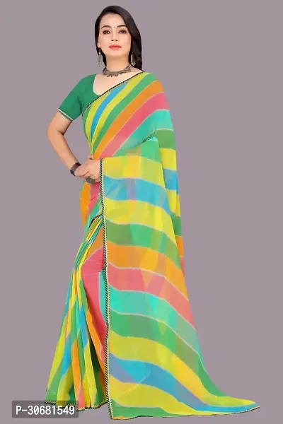 Stylish Multicoloured Chiffon Saree With Blouse Piece For Women-thumb0