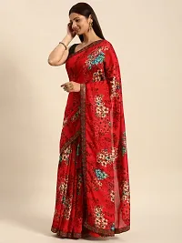 Stylish Red Chiffon Saree With Blouse Piece For Women-thumb2