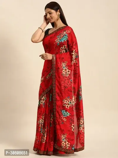 Stylish Red Chiffon Saree With Blouse Piece For Women-thumb3